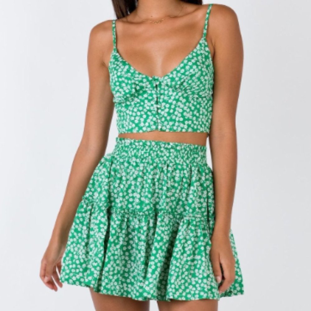 NWT Princess Polly Shah Green Floral Crop Top & Skirt Set